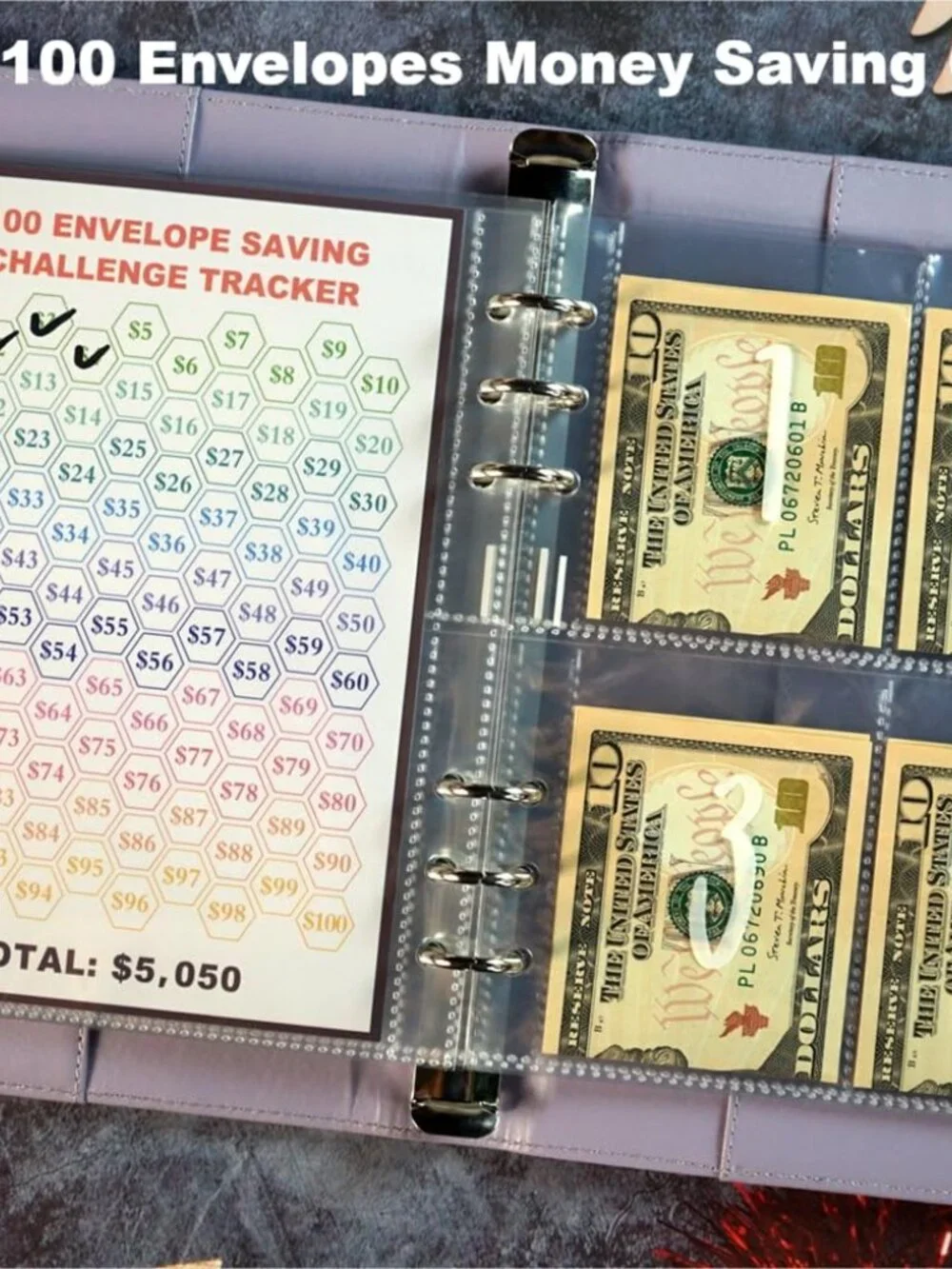 25 Pcs 4 Pocket 100 Envelopes Money Saving Challenge Sleeves and Tracker Sheet P